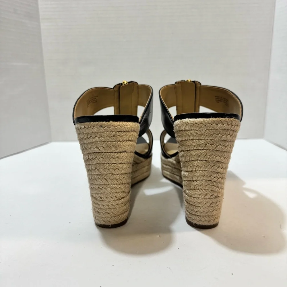MICHAEL Michael‎ Kors Black Leather Wedges with Tan Espadrille